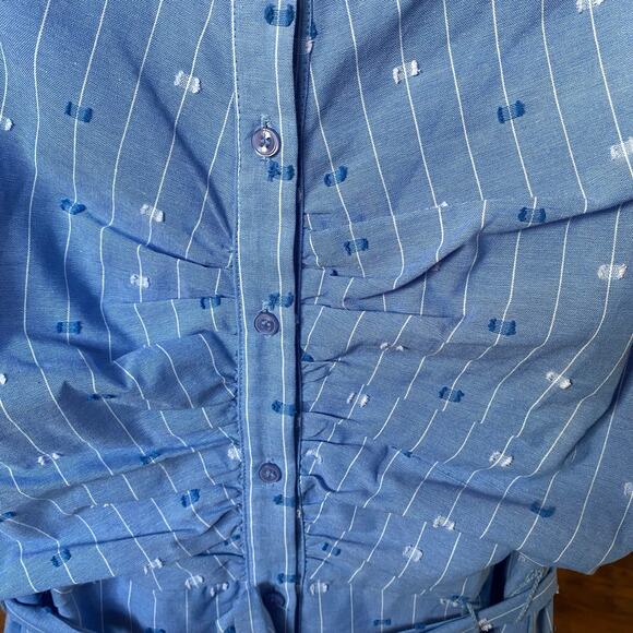 Eliza J. Dress Pinstripe Collared Button Down Shirt Dress Blue Womens Size 8 - Picture 7 of 8